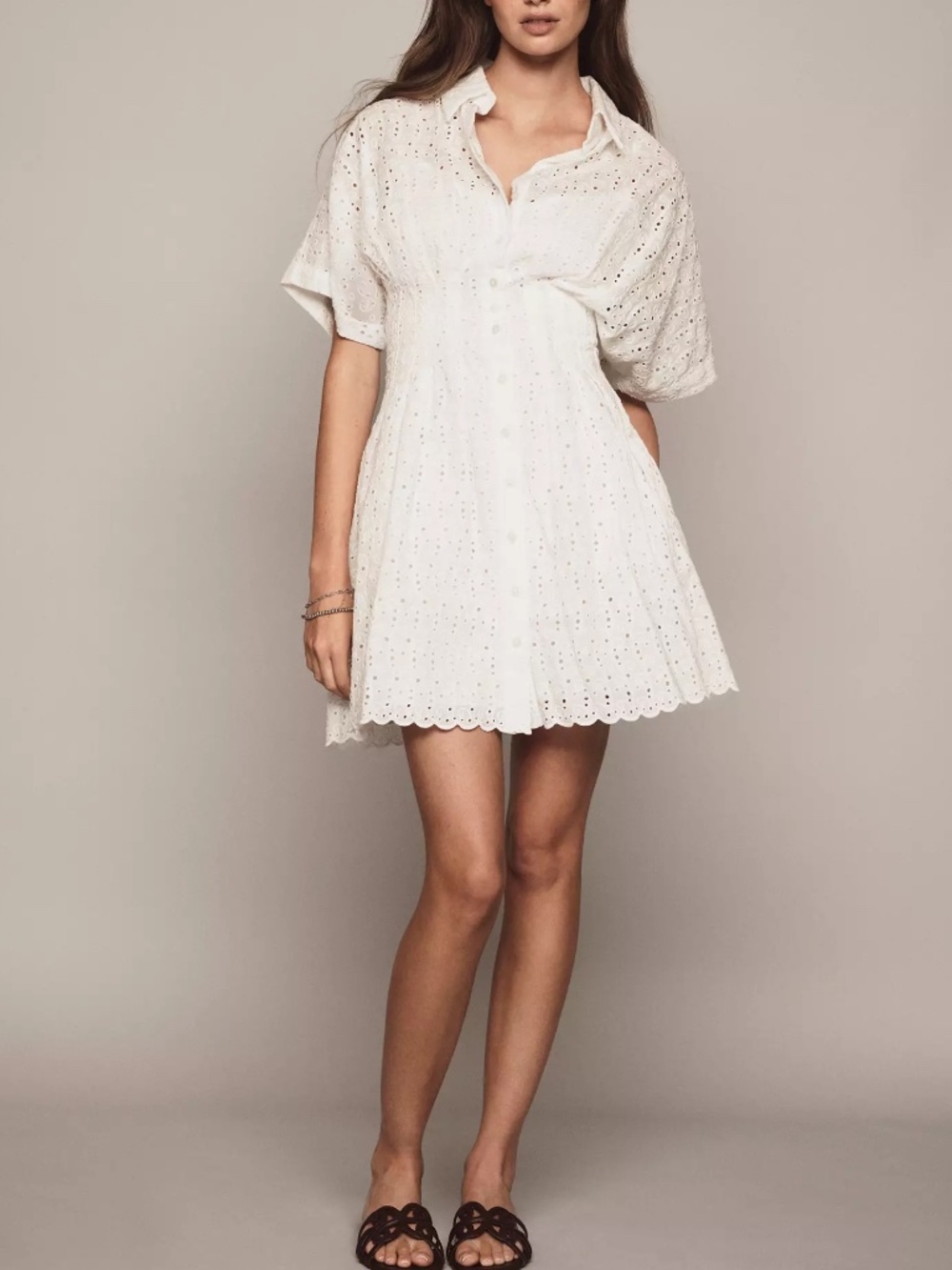 Exquise Tobie Eyelet Mini Shirtdress White Large